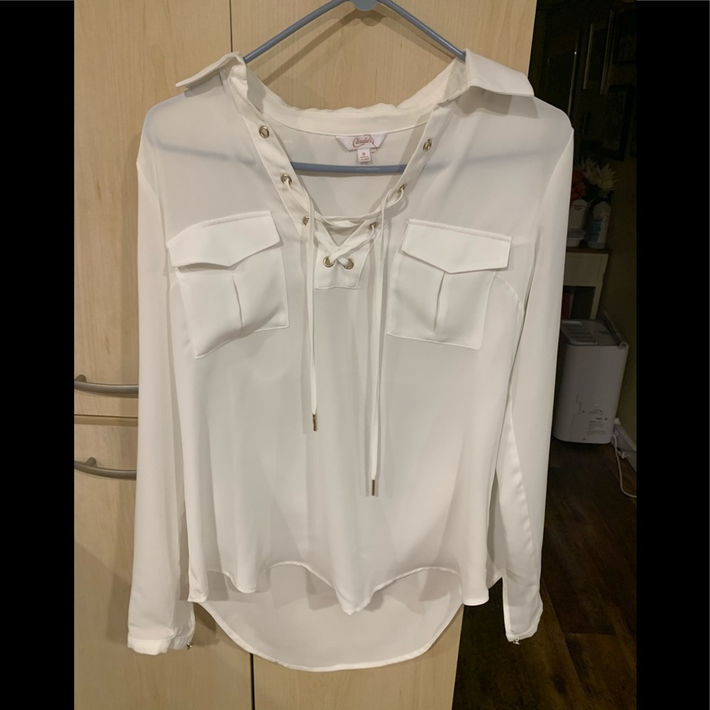 CANDIE’S MED WHITE SHEER LIKE LONG SLEEVE BLOUSE